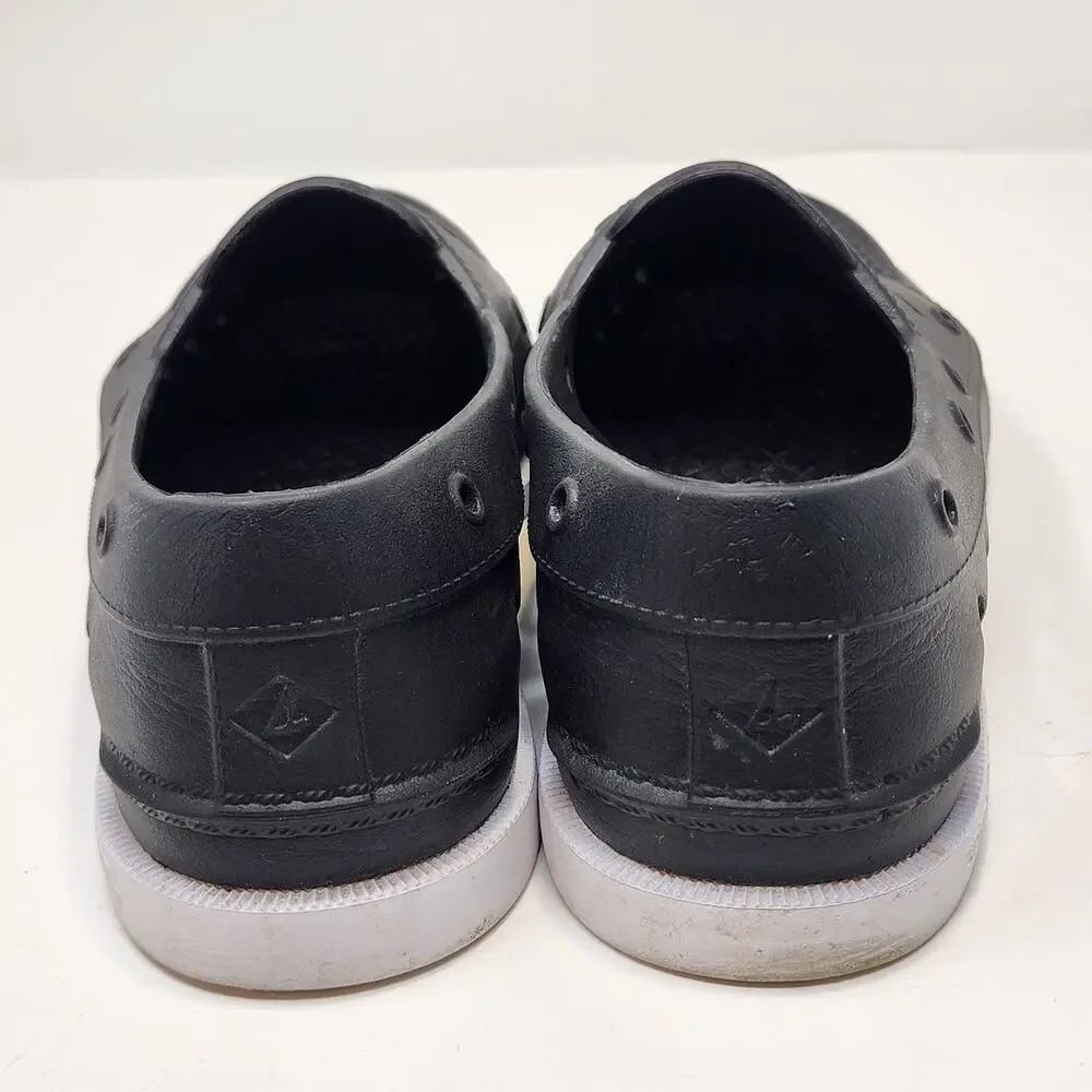 Sperry AO Float Boat Shoes Unisex Black White Rubber Men 8 Women 10 Slip On - Picture 6 of 8
